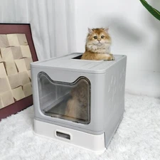Enclosed Stainless Steel Cat Litter Box Cat Litter Tray Front Entry and Top Exit