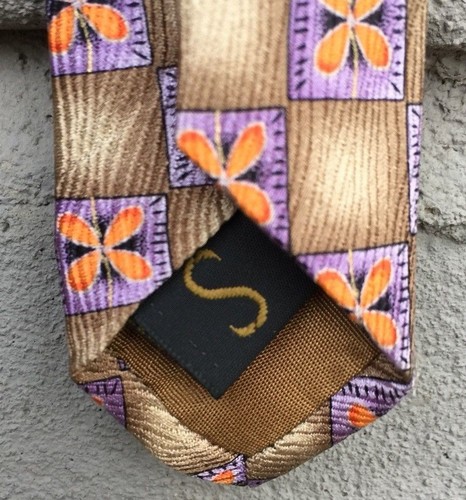 Robert Talbott Studio Tie Silk Beige Orange Purple Geometric L58" W3-5/8" - Picture 9 of 10