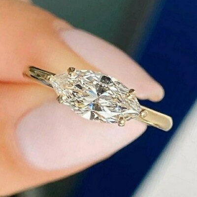 2.50 CT Marquise Cut Moissanite Lab Create 14K Yellow Gold Engagement Ring Gift 