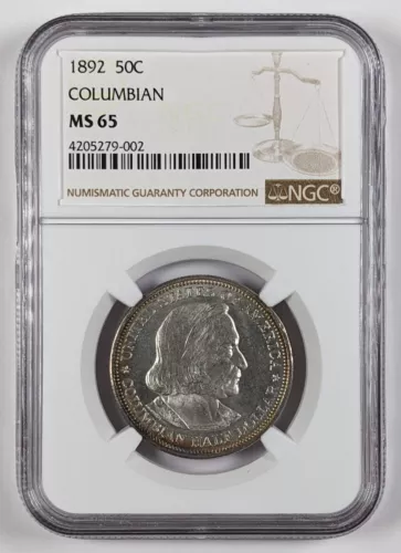 1892 Columbian Silver Half Dollar NGC MS 65 Light Iridescense
