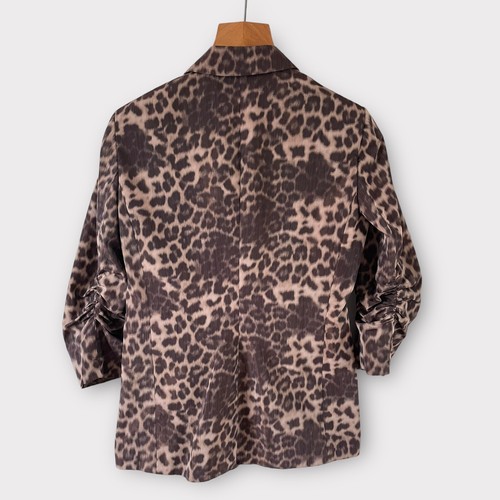 Calvin Klein Blazer Jacket Petite Small Brown Beige Leopard Animal Print Ruched - Picture 7 of 13