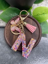 3.5" Handmade Resin Pendant Initial Keychain N Tassel New Free Ship A2933