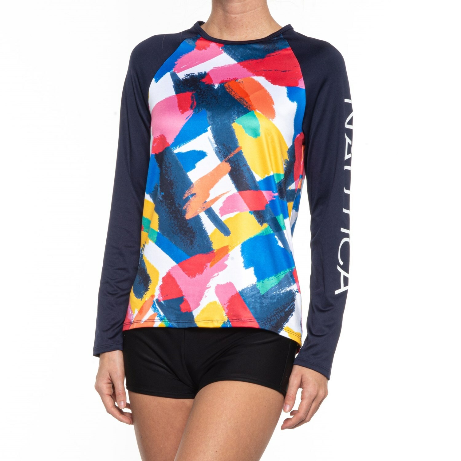 Nautica Women's Medium Blue Print Rash Guard Swimsuit Cover-up UPF 30