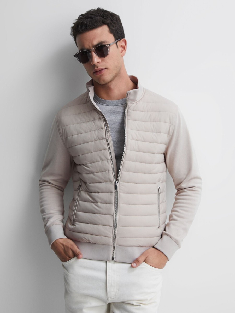 Puffer Reiss Hybrid Jacket REISS Taylor Interlock Quilted Hybrid