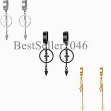 3 Pairs Men Women Huggie Hinged Hoop Cross Stainless Steel Ear Stud Earrings