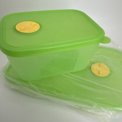 2 Tupperware Freeze Smart Dial Containers Rectangle Green Freezer Mates VTG
