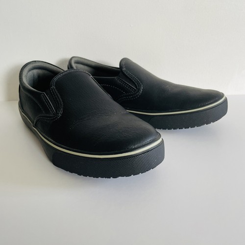 black leather slip resistant work shoes