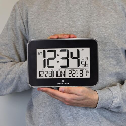 MARATHON Digitale Atom-Wanduhr Zeitumstellung mit Innentemperatur & Hygrometer - Bild 4 von 7