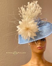 Kentucky Derby Fascinator Soft Cornflower Blue Hat Cream Del Mar Race Fascinator