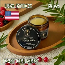 Organic Grass-Fed Beef Tallow Balm with Raw Honey - Unscented Skin Moisturizer