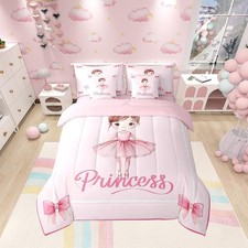 7 Pieces Princess Comforter Set Twin Size, Cute Ballerina Girl Bedding Set fo...