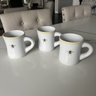 3 BEE MUG Mary Lake-Thompson Diner Style White with Bee & Yellow Band Stoneware — photo 1