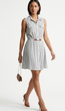 Indigo Rose Striped Shirt Rayon Blend Dress with Belt V-Neck, Pockets