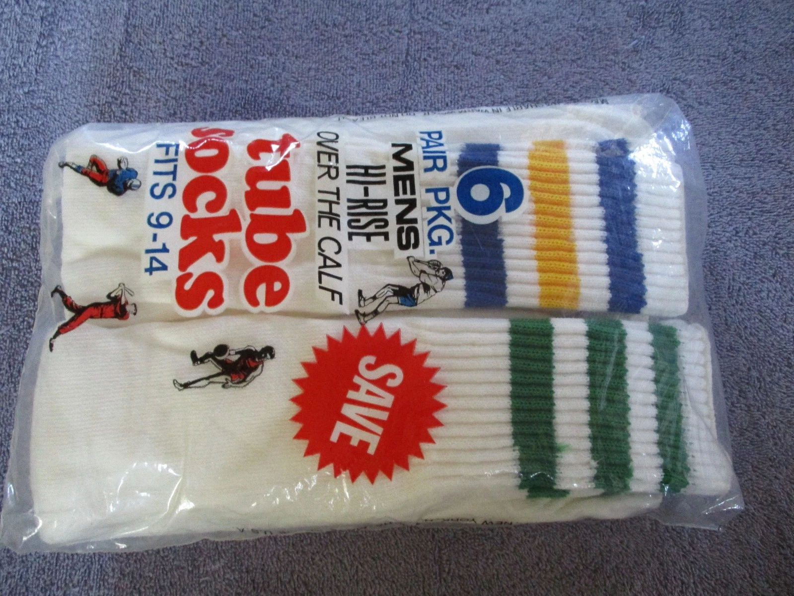 Vintage Dunlop Tube Socks Hi Rise Over The Calf Sports USA Fits 9-14 NEW 6 Pair