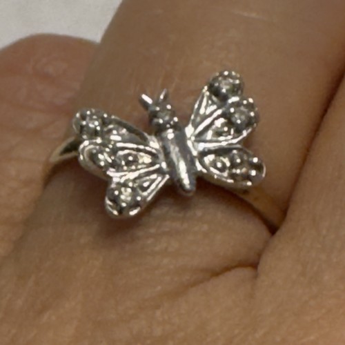 10K gelb weiß Schmetterling Ring Größe 6 zart zierlich klein zweifarbig Gold 1,6 g - Bild 1 von 13