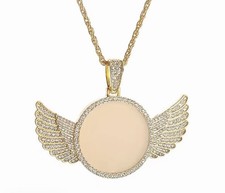 Gold Angel Wing Round Crystal Pendant with Chain
