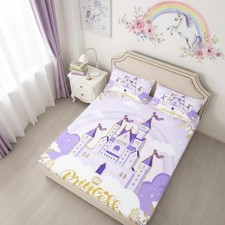 Princess Bedding Set Twin Size Purple Castle Dreamy Bed Set for Teens Sheet M...