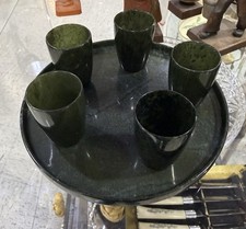 Vintage Set of Four Translucent Spinach Jade Cups And Tray