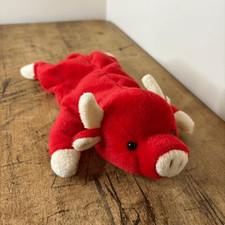 Vintage TY Beanie Babies 9" Snort the Bull Red Stuffed Animal Plush Toy