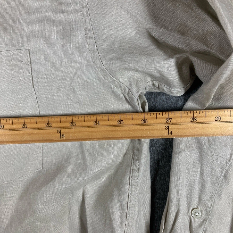 Perry Ellis 100% Linen Button Up Shirt Mens Large Beige Long Sleeve - Image 3 of 4