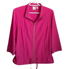 Rafaella Sport Fuchsia Pink Windbreaker Jacket size Large 3/4 Sleeve Zip Front