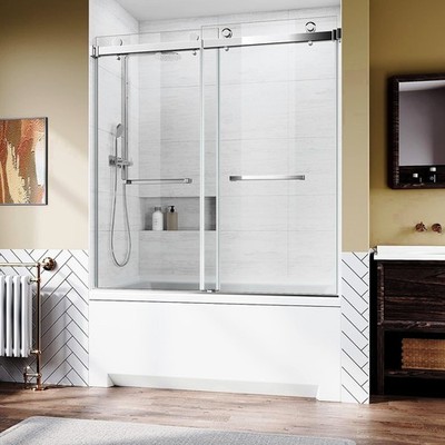 Frameless Bathtub Shower Doors 60''W x 62''H Chrome Finish Shower Sliding Door