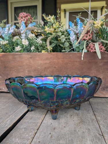 Vintage Indiana Glass Blue Carnival Harvest Grape Fruit Bowl