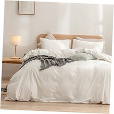 Duvet Cover Set 100 Washed Twin/Twin XL 68" x 90" Off White No Comforter 