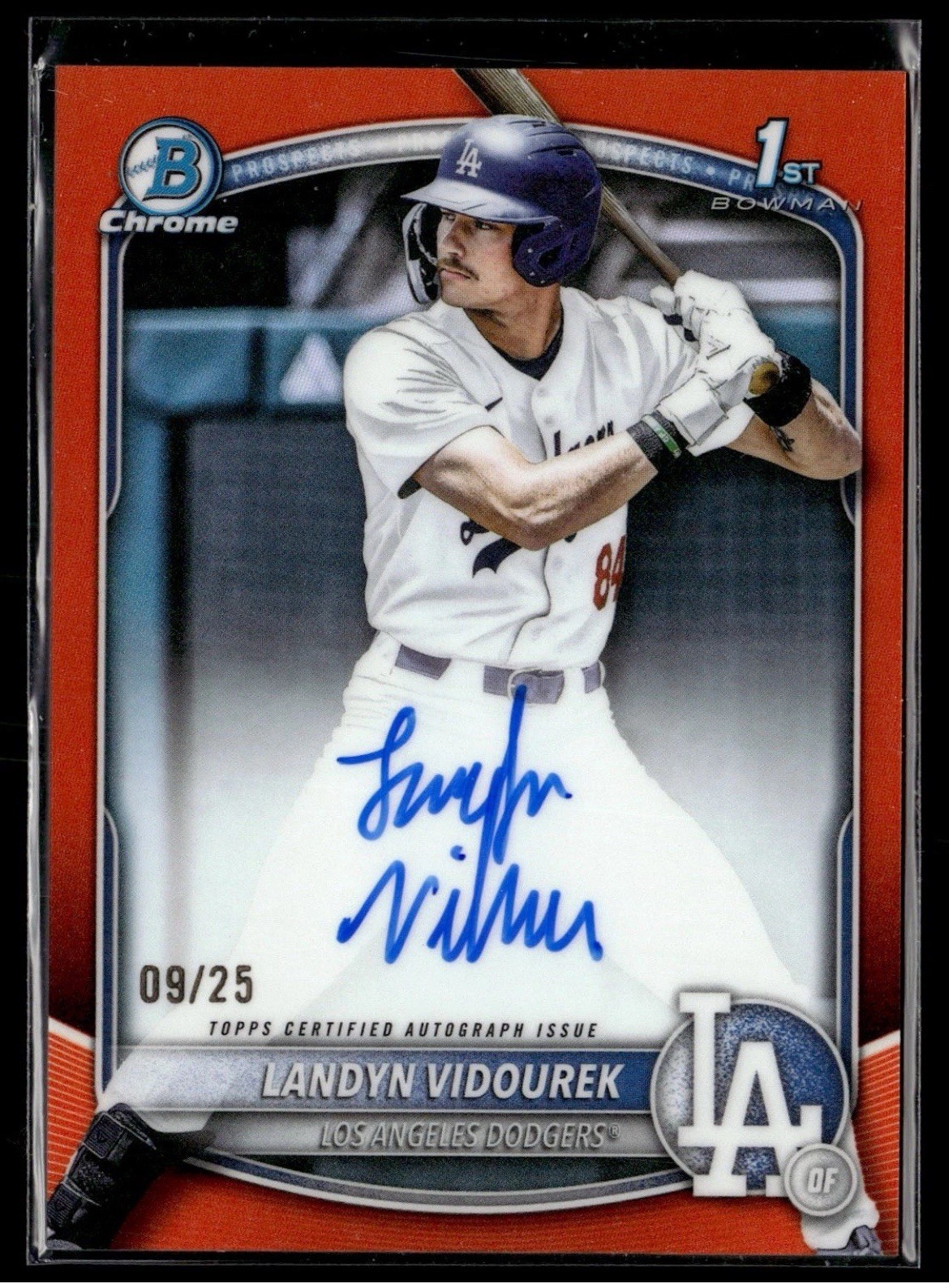 2025 Bowman Draft Landyn Vidourek Chrome Auto Orange Refractor 1st #/25 Dodgers