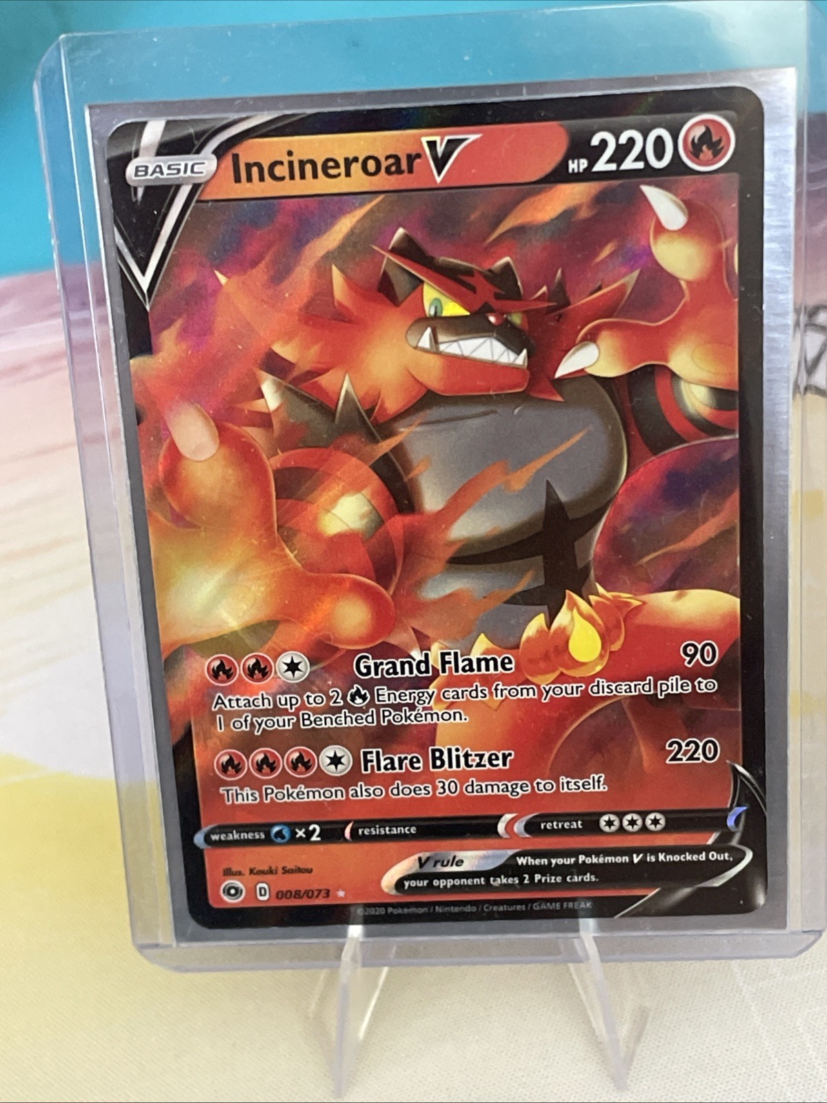 Pokemon TCG Incineroar v Full Art Ultra Rare Holo Card Champions Path 008/073