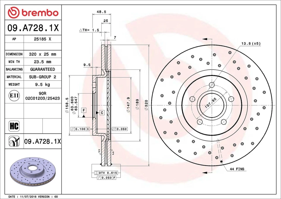 2x Brake Discs Pair Vented Front 320mm 09.A728.1X Brembo Set 1368548 1384290 New - Image 3 of 4