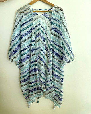 Roberta Roller Rabbit Kimono Blouse One Size Geometric Cotton V-Neck