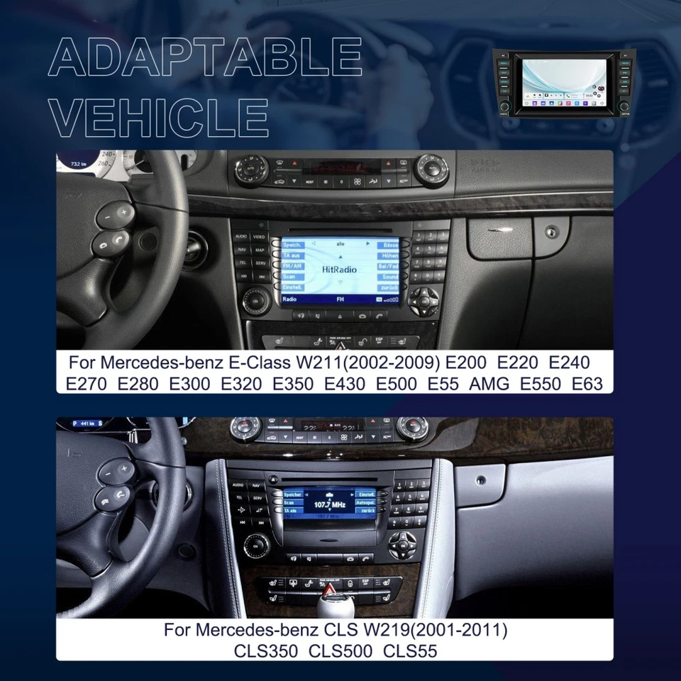 For Mercedes-Benz W211 W219 E350 E550 Android 15 2+64GB Carplay Radio GPS Stereo — 第 2/4 张图片