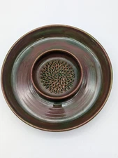 KV Pottery Garlic/Ginger Grater Bread And Oil Server Signed