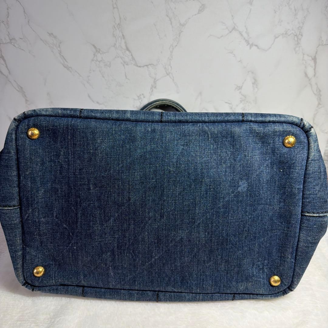 PRADA Canapa Tote Bag Blue Denim Gold Hardware Women Authentic