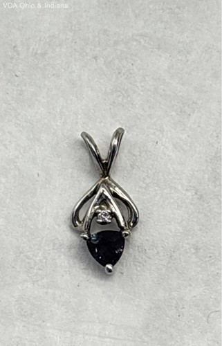 14K Sapphire & Diamond White Gold Pendant - Picture 4 of 8