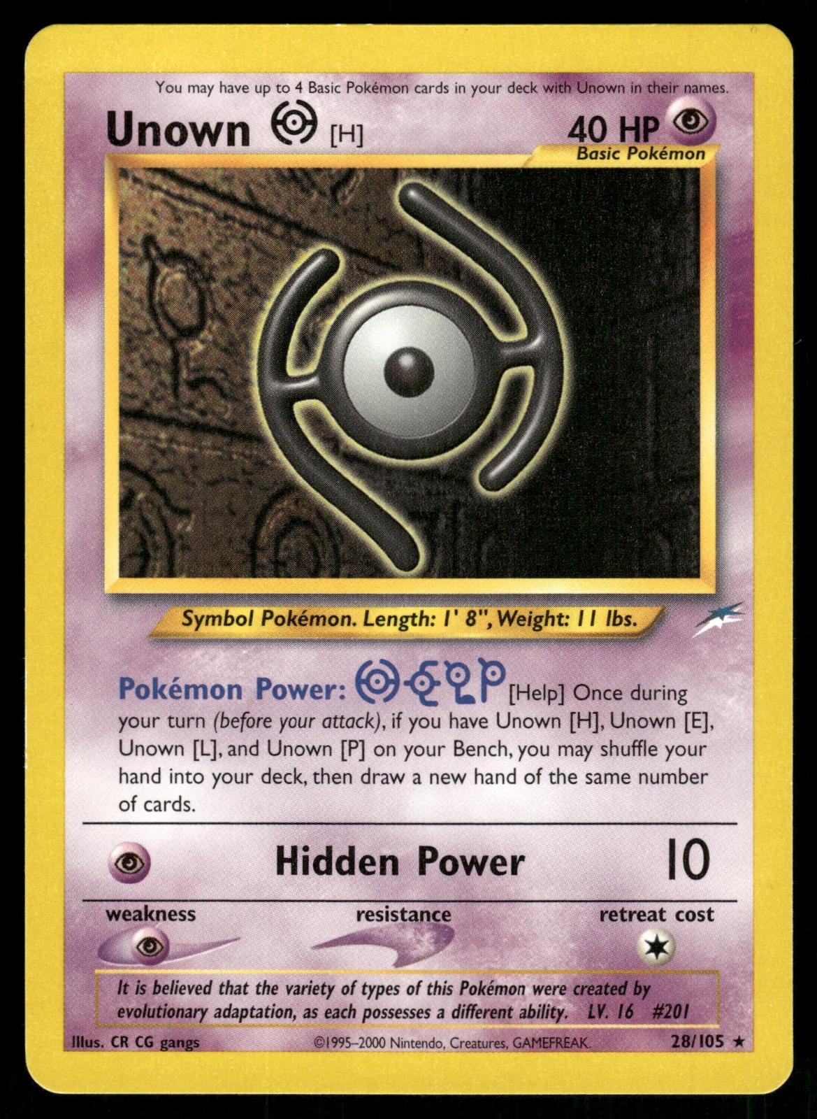 Unown [H] 28/105 Non Holo Unlimited Rare 2002 Neo Destiny Pokemon