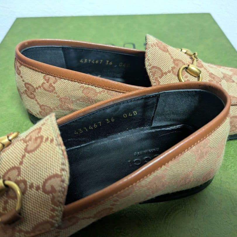 GUCCI Women's Loafers Horsebit GG Canvas Beige Size:36/JP:23 147846K Authentic thumbnail 5