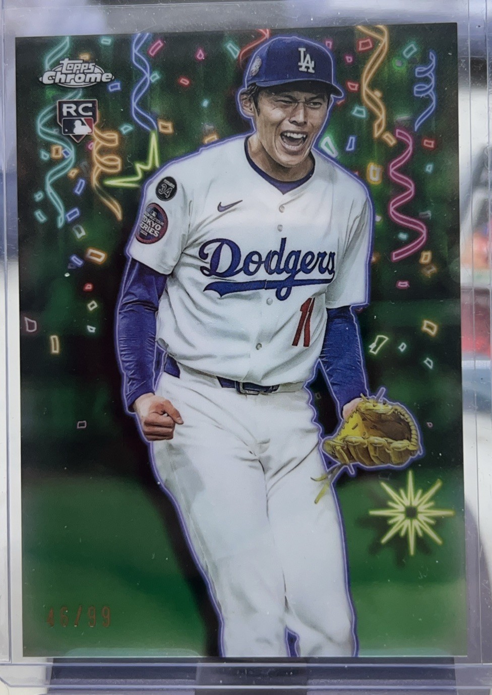 2025 Topps Chrome Update Roki Sasaki Celebracion RC Green Refractor #46/99
