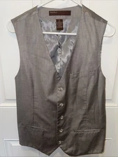 Perry Ellis Suit Vest Mens M Gray Lined Tailored Fit Sleeveless 5 Button