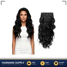 Curly Clip In Hair Extensions 22 Inch Long Wavy Synthetic Fiber Black