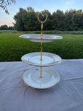 Vintage Pier 1 Gold Line China 3 Tier Serving Tray