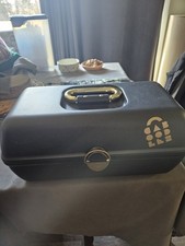 Vintage Caboodles 3 Tier Makeup Travel Case w/Vanity Mirror Black, Gold