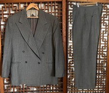 Vtg 1940s Double Breasted Pin Stripe Suit 44 Jacket 38x32 Pants Cuffs Drop Loops