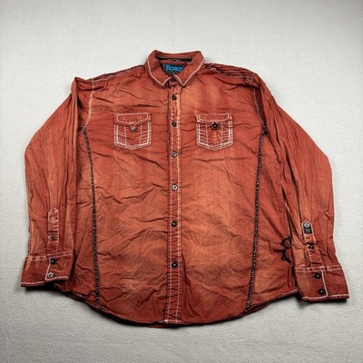 Roar Foundation Mens XL Rust Orange Embroidered Button Down Shirt DEUCE Western
