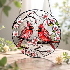 Cardinal Lovebirds Stained Glass Suncatcher/Male Female Cardinal Home Decor