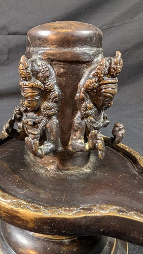Antique Bronze Lord Shiva Linga Lingum with four faces Hinduism Statue India - Picture 8 of 12