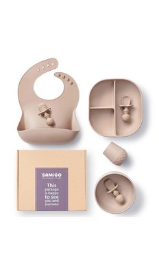 SAMiGO Silicone Baby Feeding Set, Baby Led Weaning Supplies -color: Sand
