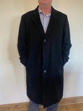 RALPH LAUREN New Charco Black 100% Solid Wool Men Long Coat Overcoat Size 42