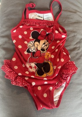 Disney Minnie Mouse Red/White Polka Dot Ruffle One-Piece Swimsuit 3T
